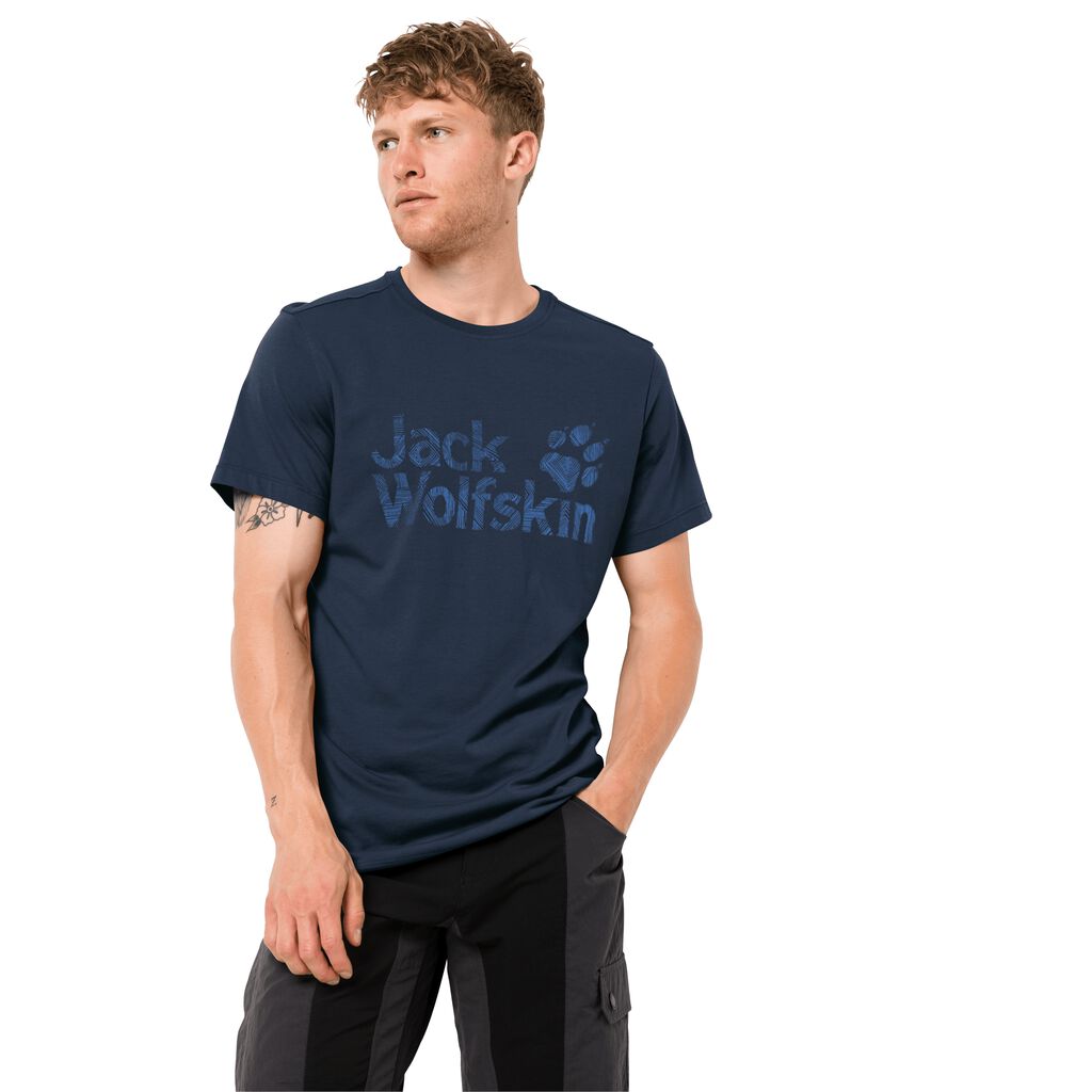 Jack Wolfskin BRAND LOGO μπλουζακια ανδρικα μπλε | GR8074573